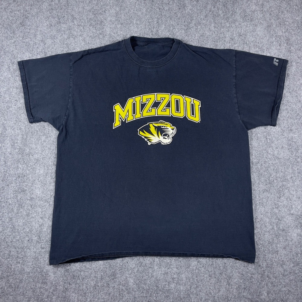 Vtg Mizzou Tigers Russell Athletic T Shirt Mens XXL Black Graphic Short Sleeve